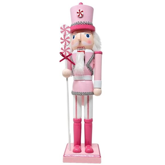 Pastel Candy Pink Soldier Nutcracker, 15" Wood Nutcracker, Candy Themed Decor - Picture 4 of 4